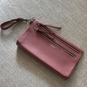 Coach Rose Pink Leather Wristlet with Zipper